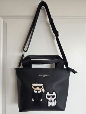 Karl Lagerfeld Black Tote Shoulder Bag with Icon Patch
